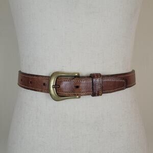 Vintage Gap Belt 28 Brown Leather Solid Brass Buckle Classic USA Minimalist 90s